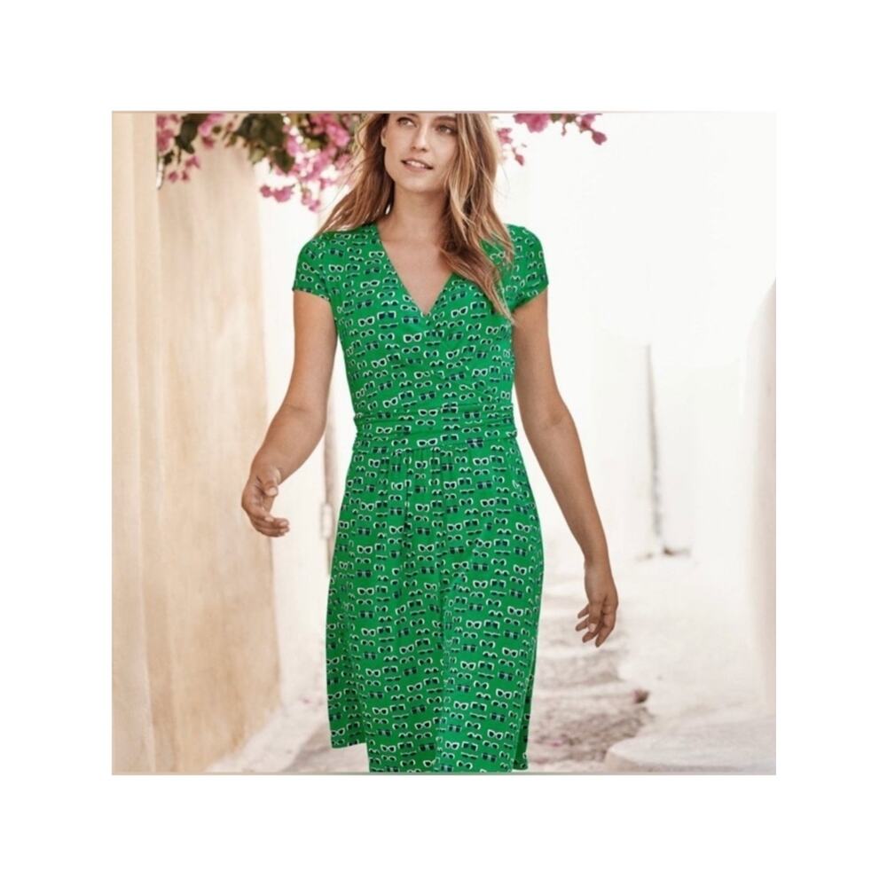 Boden Libby Jersey Dress in green sunnies size 4 stretch midi v neck - Picture 7 of 7